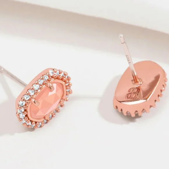 Alicia Bonnie Halo Oval Stud Earrings Rose Gold Crystal Rose Quartz Sparkly - Picture 3 of 6
